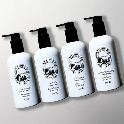 one set of 4 bottles of DIPTYQUE PHILOSYKOS toiletries.